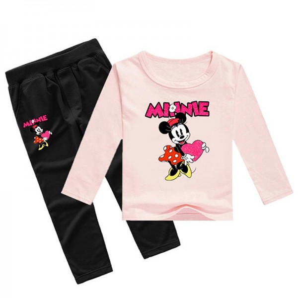 Σετ παντελόνι - μπλούζα μακό με σχέδιο Μίνι, ροζ - μαύρο